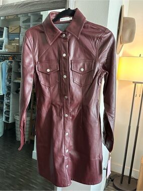 Avec Les Filles Burgundy Leather Shirt-Style Jacket